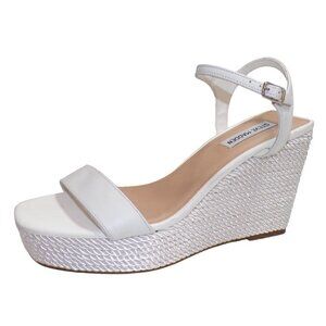 Steve Madden Women's Tory White Satin Rope Wedge Sandals Size 10 NEW